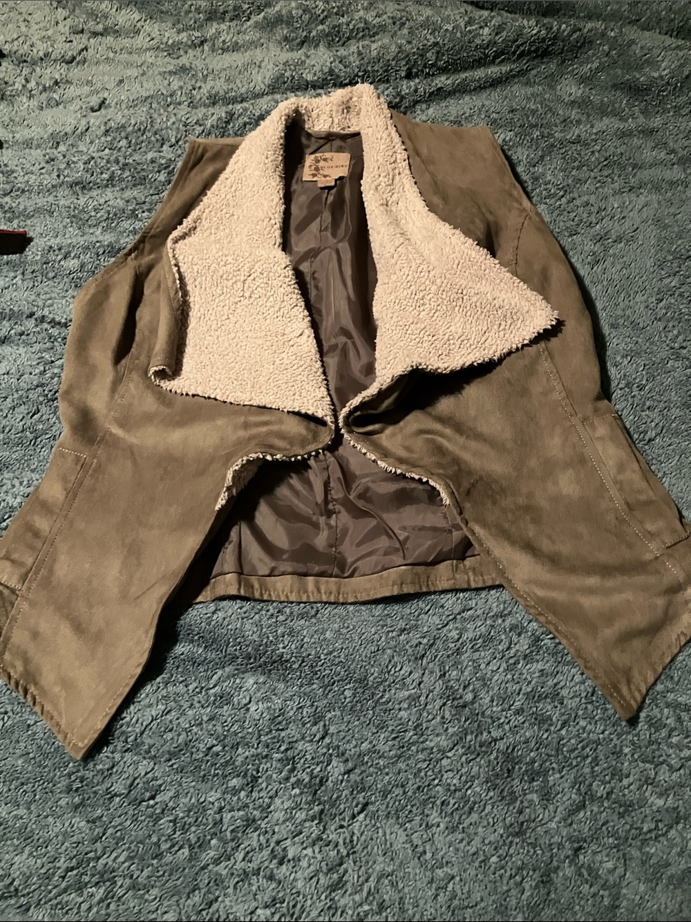 Blue Bird Suede-like Vest with Cream Sherpa Collar